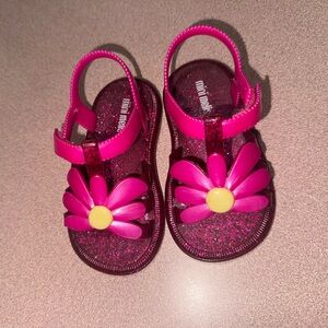 Mini Melissa Glittery Pink Flower Sandals